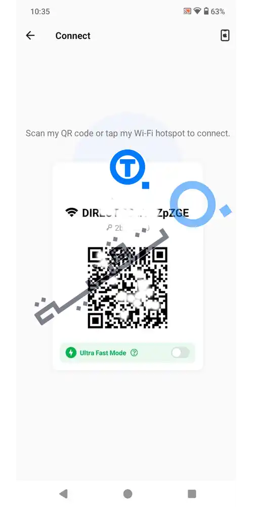 شاشة الاقتران السريع بين الأجهزة باستخدام مسح رمز الاستجابة السريعة QR Code داخل برنامج الشير القديم الأصلي.